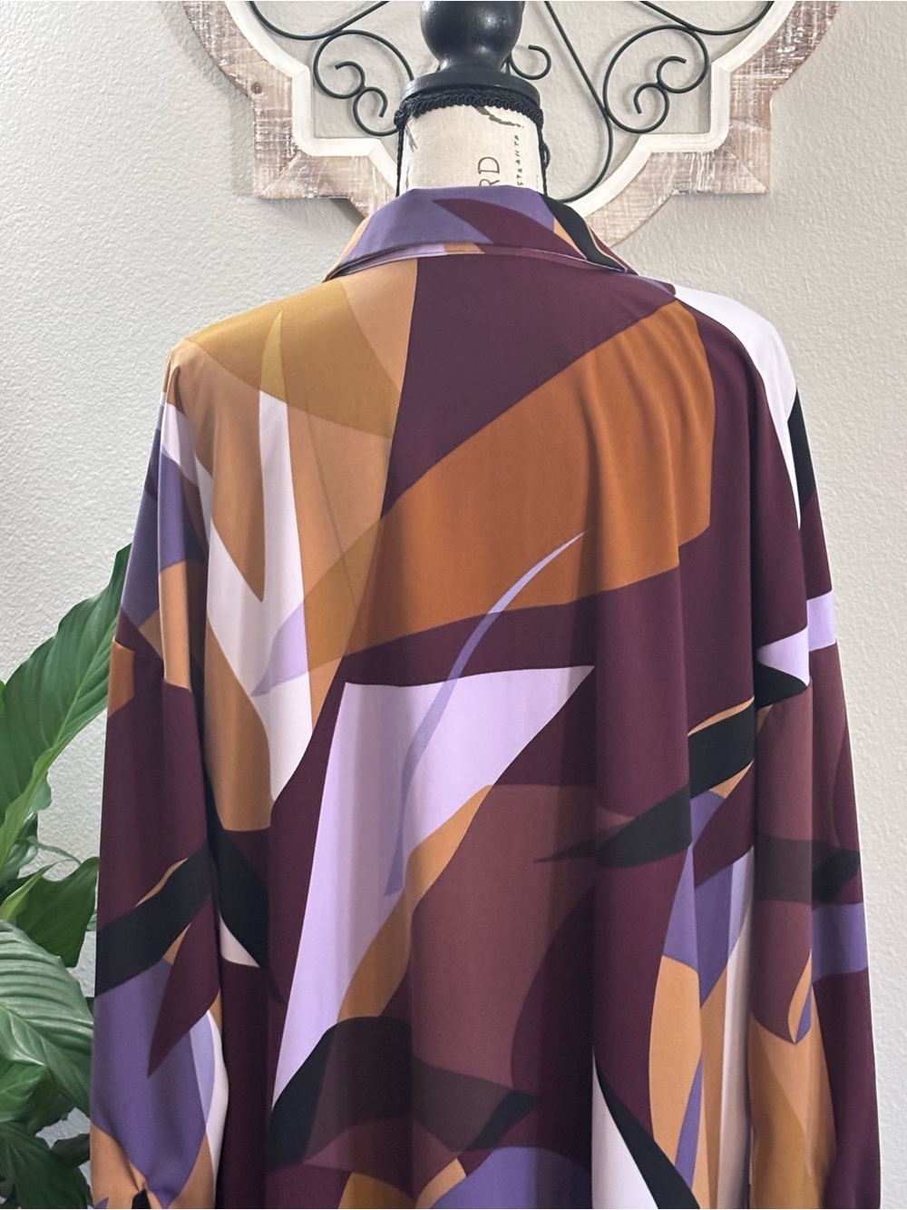 Nine West Abstract Button-Front Long-Sleeve Dress - Maroon, Mustard & Lavender - Picture 5 of 7
